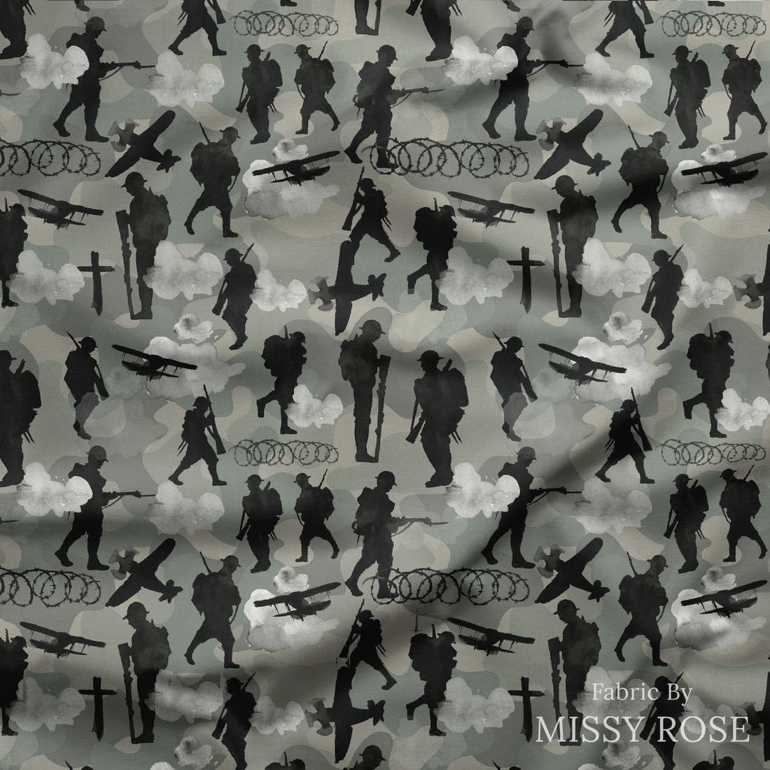 Design 211 Lest We Forget Fabric draped fabric mockup – custom printed fabric by the metre | Fabric by Missy Rose