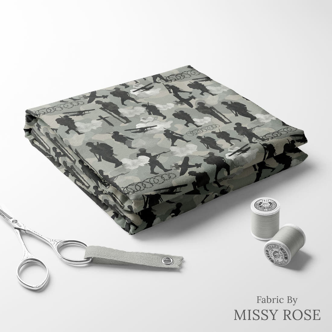 Design 211 Lest We Forget Fabric folded fabric stack with matching thread – pre-order fabric Australia | Fabric by Missy Rose