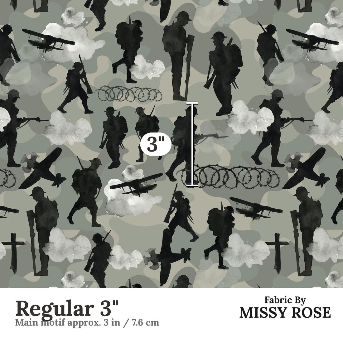 Design 211 Lest We Forget Fabric Regular 3" - print scale | Fabric by Missy Rose