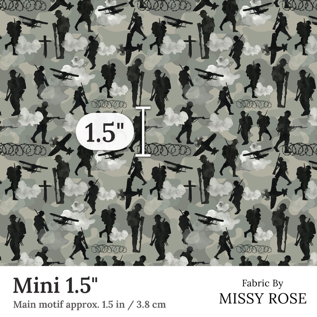 Design 211 Lest We Forget Fabric Mini 1.5 inch print scale guide | Fabric by Missy Rose