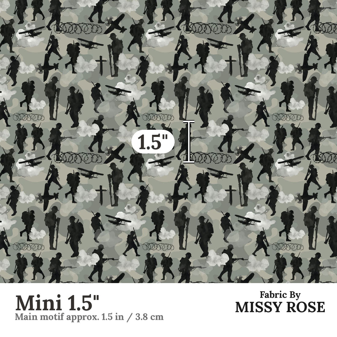 Design 211 Lest We Forget Fabric Mini 1.5" - print scale | Fabric by Missy Rose