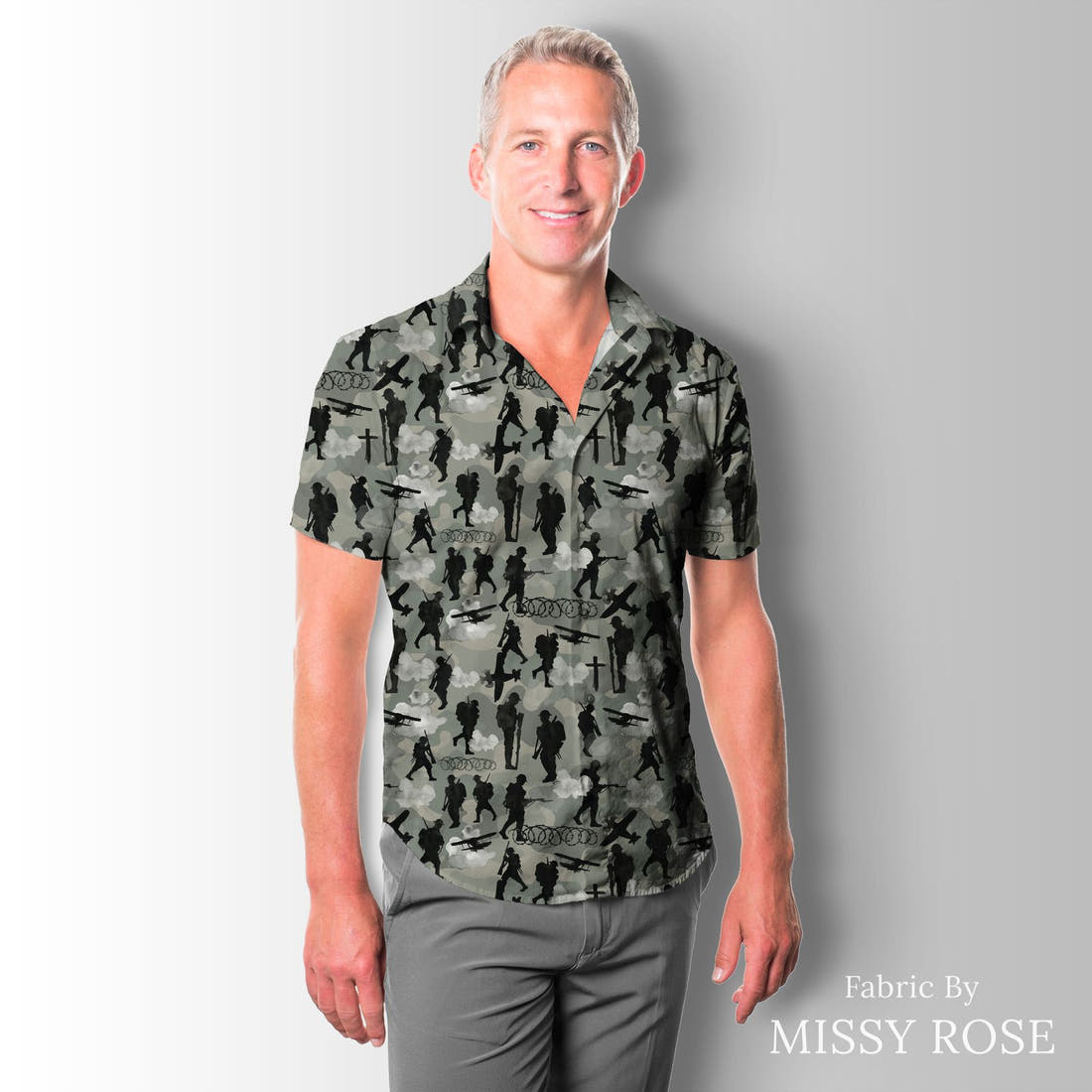 Design 211 Lest We Forget Fabric sewn into a men's shirt – see how the print looks made up | Fabric by Missy Rose