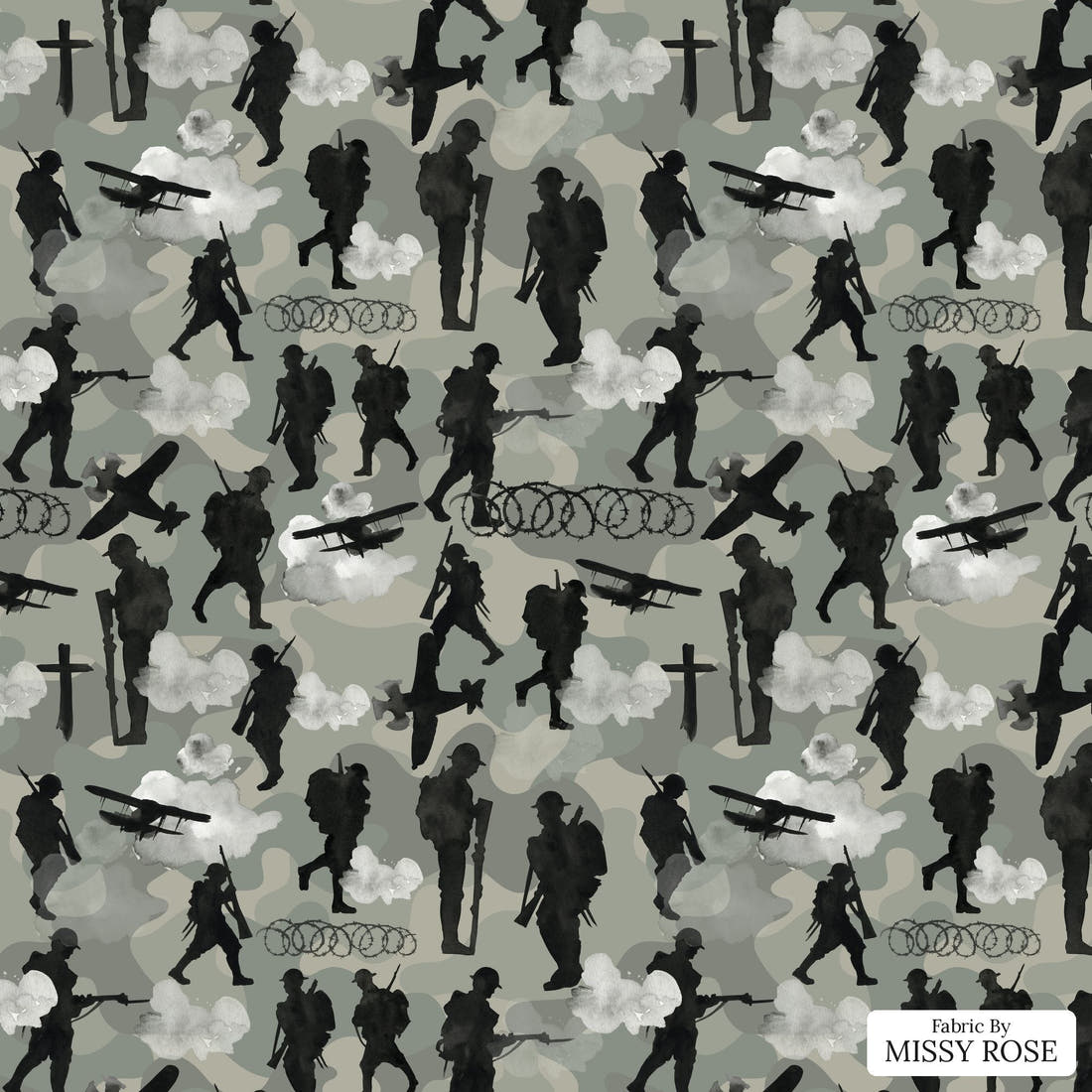 Design 211 Lest We Forget Fabric - flat view of the print, zoom in for detail | Fabric by Missy Rose
