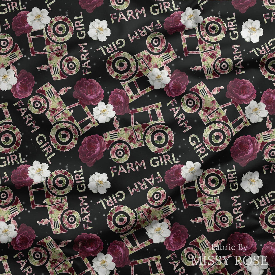 Design 212 Farm Girl Fabric draped fabric mockup – custom printed fabric by the metre | Fabric by Missy Rose