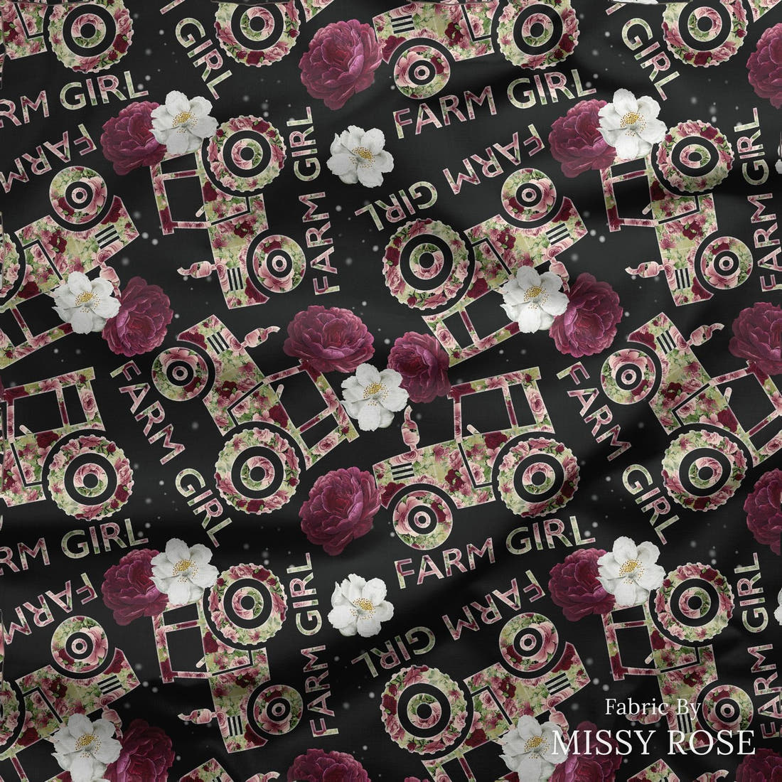 Design 212 Farm Girl Fabric draped fabric mockup – custom printed fabric by the metre | Fabric by Missy Rose