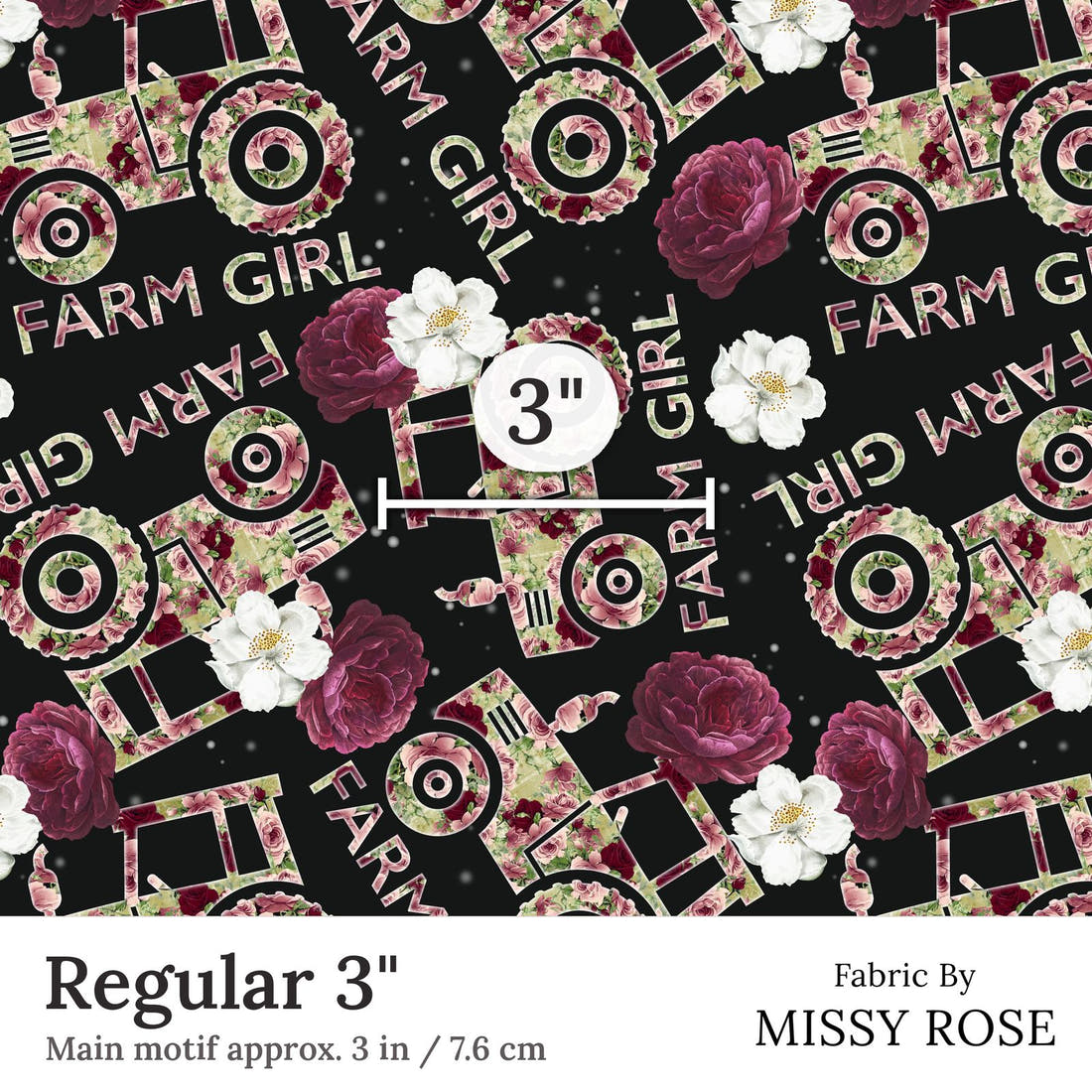 Design 212 Farm Girl Fabric Regular 3 inch print scale guide | Fabric by Missy Rose