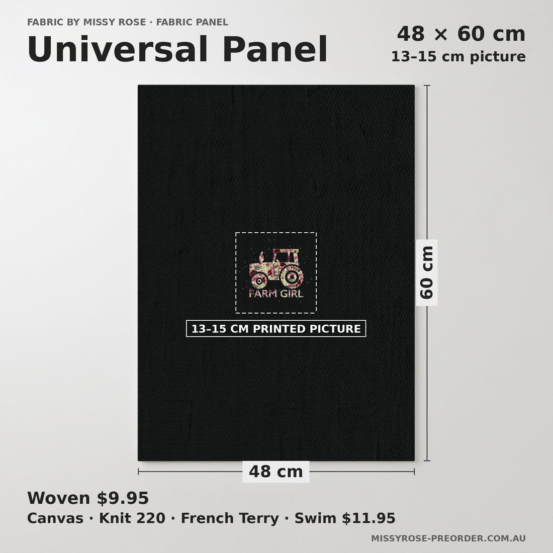 Design 212 Farm Girl Panel universal panel sizing – 13–15 cm printed picture on 48 × 60 cm fabric | Fabric by Missy Rose