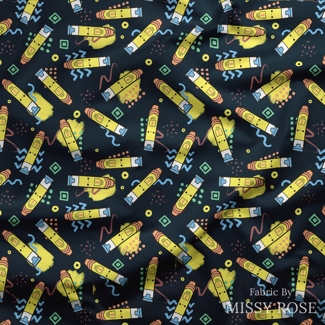 Design 213 Navy Epi Pen Fabric draped fabric mockup – custom printed fabric by the metre | Fabric by Missy Rose