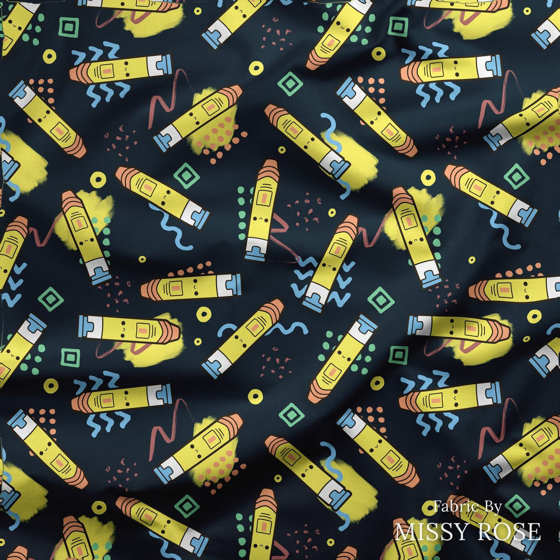 Design 213 Navy Epi Pen Fabric draped fabric mockup – custom printed fabric by the metre | Fabric by Missy Rose