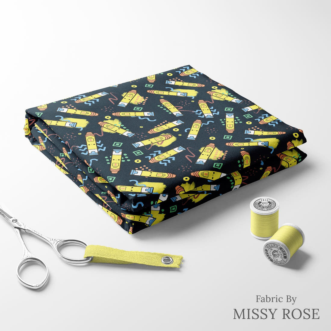 Design 213 Navy Epi Pen Fabric folded fabric stack with matching thread – pre-order fabric Australia | Fabric by Missy Rose