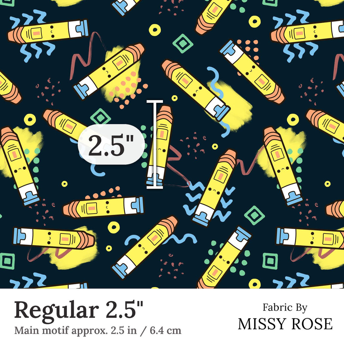 Design 213 Navy Epi Pen Fabric Regular 2.5 inch print scale guide | Fabric by Missy Rose