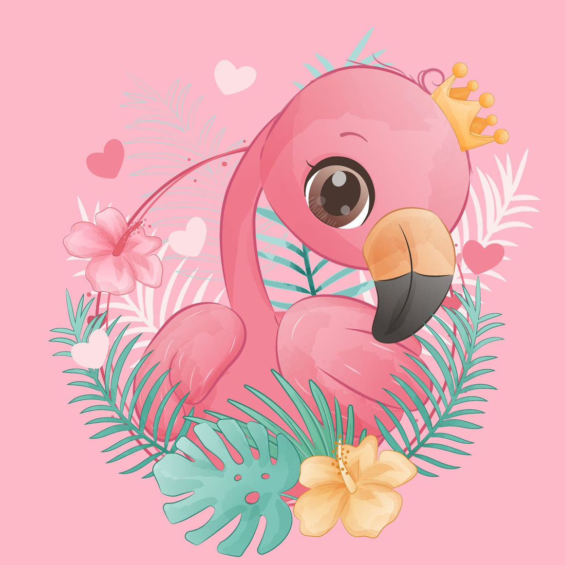 Design 214 Pink Flamingo Panel – full artwork close-up of the printed picture | Fabric by Missy Rose