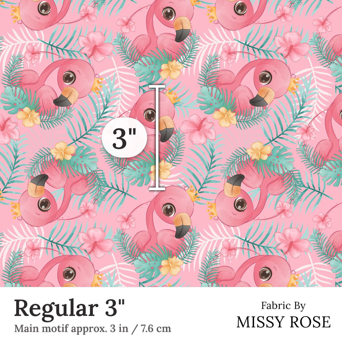Design 214 Pink Flamingo Fabric Regular 3 inch print scale guide | Fabric by Missy Rose