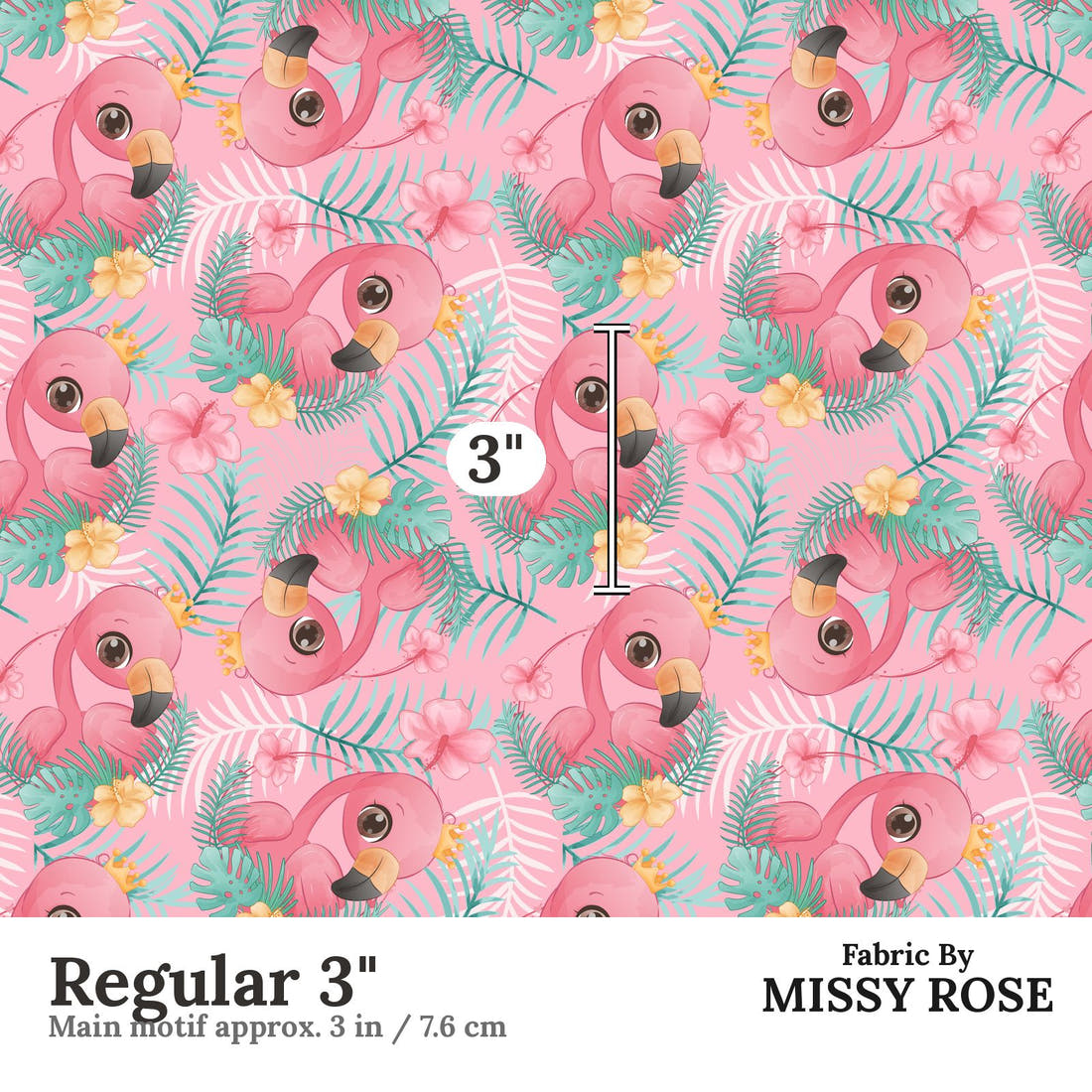 Design 214 Pink Flamingo Fabric Regular 3" - print scale | Fabric by Missy Rose