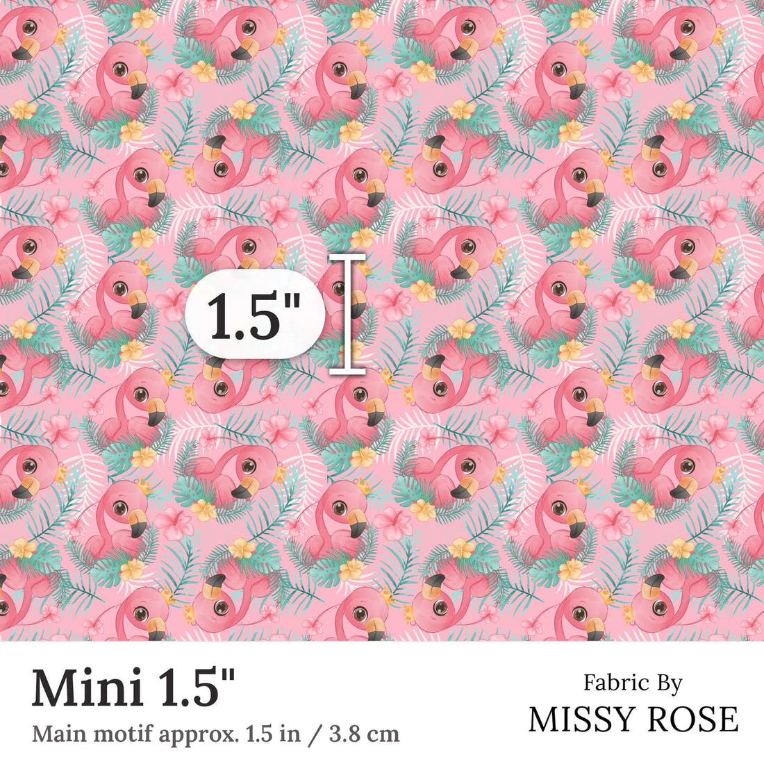Design 214 Pink Flamingo Fabric Mini 1.5 inch print scale guide | Fabric by Missy Rose
