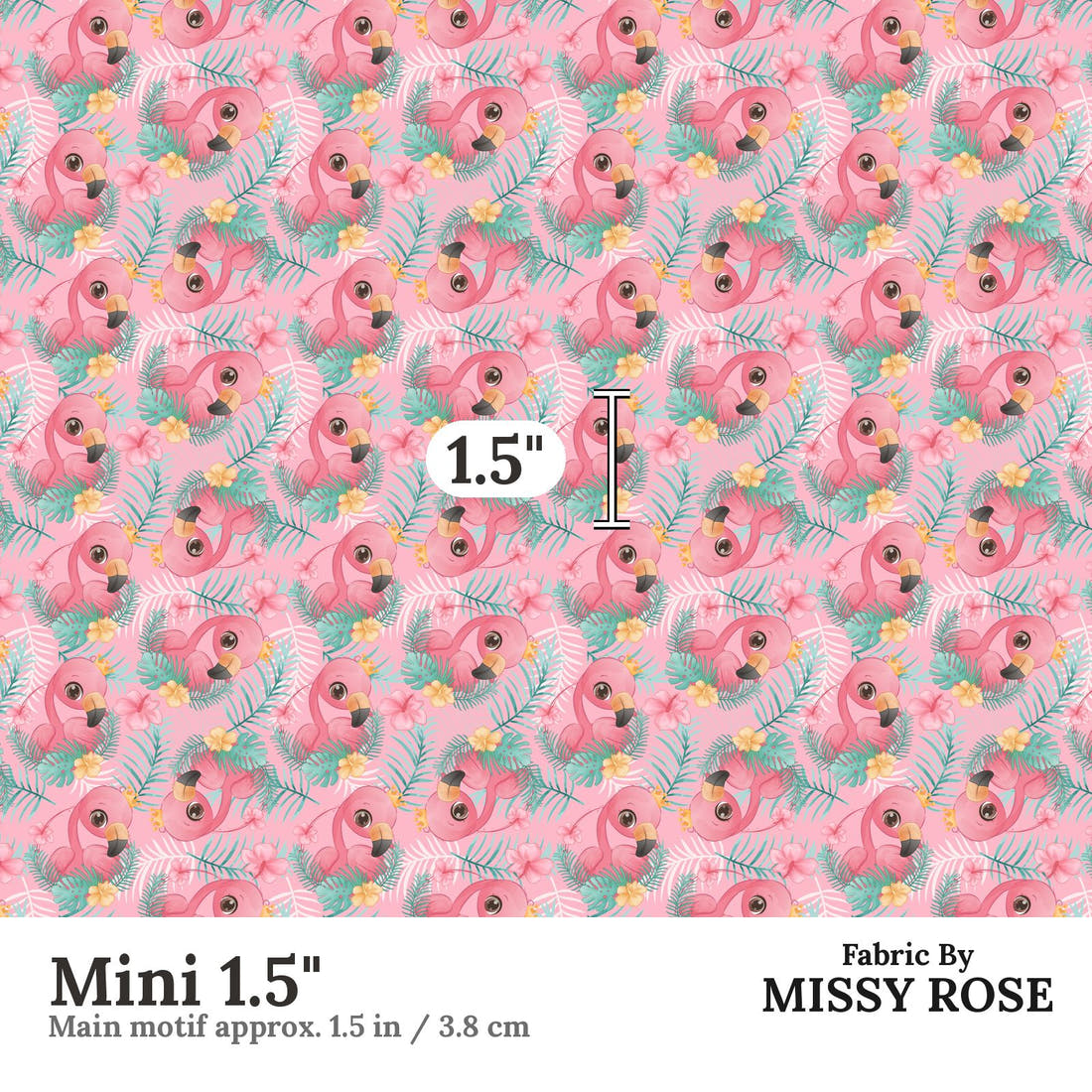 Design 214 Pink Flamingo Fabric Mini 1.5" - print scale | Fabric by Missy Rose