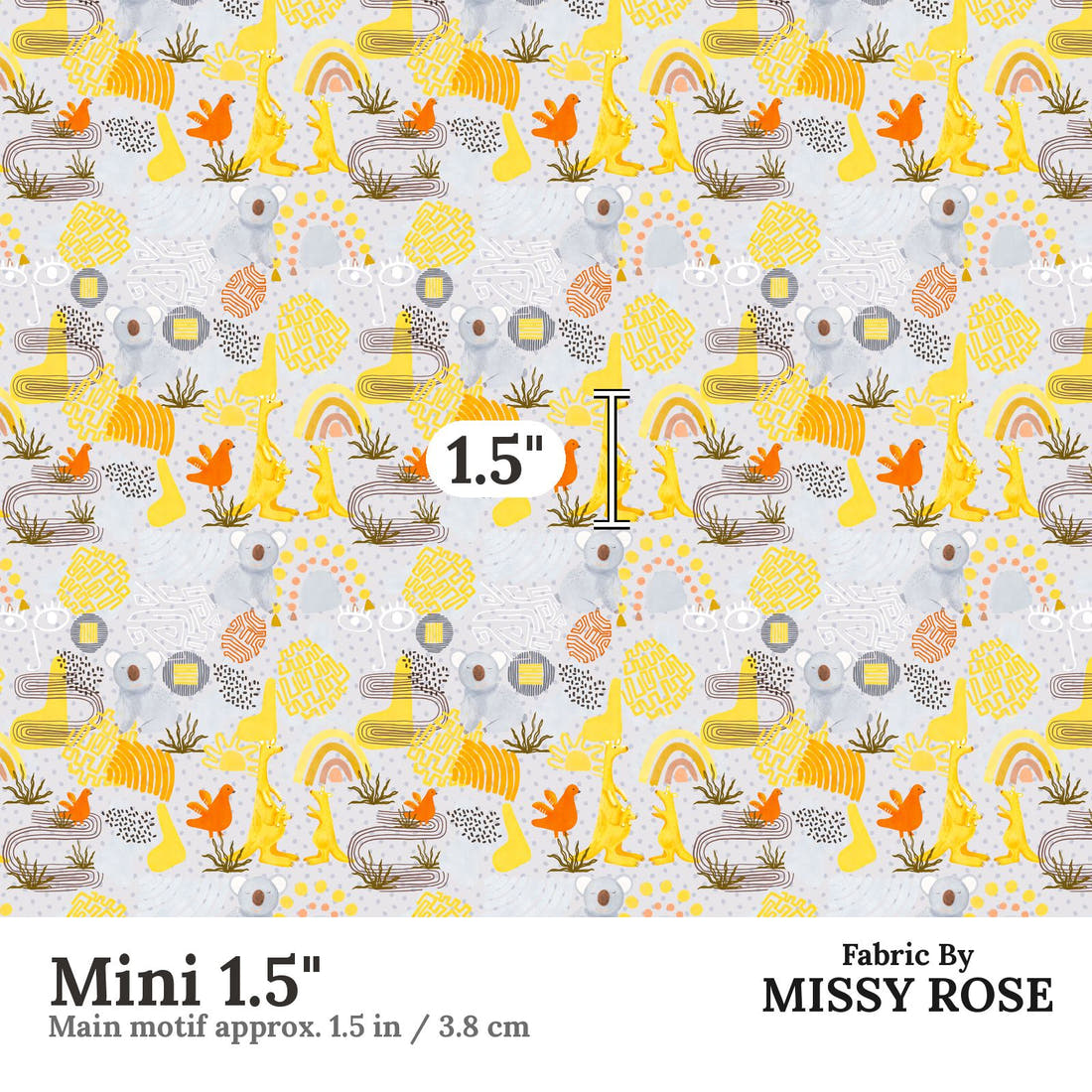 Design 216 Grey Australian Animals Fabric Mini 1.5" - print scale | Fabric by Missy Rose