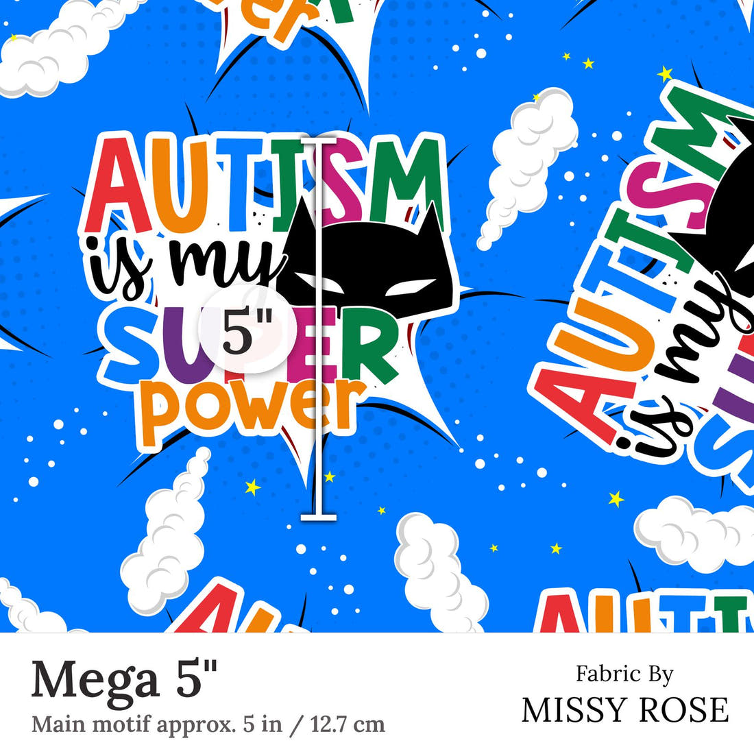 Design 217 Autism Fabric Mega 5 inch print scale guide | Fabric by Missy Rose