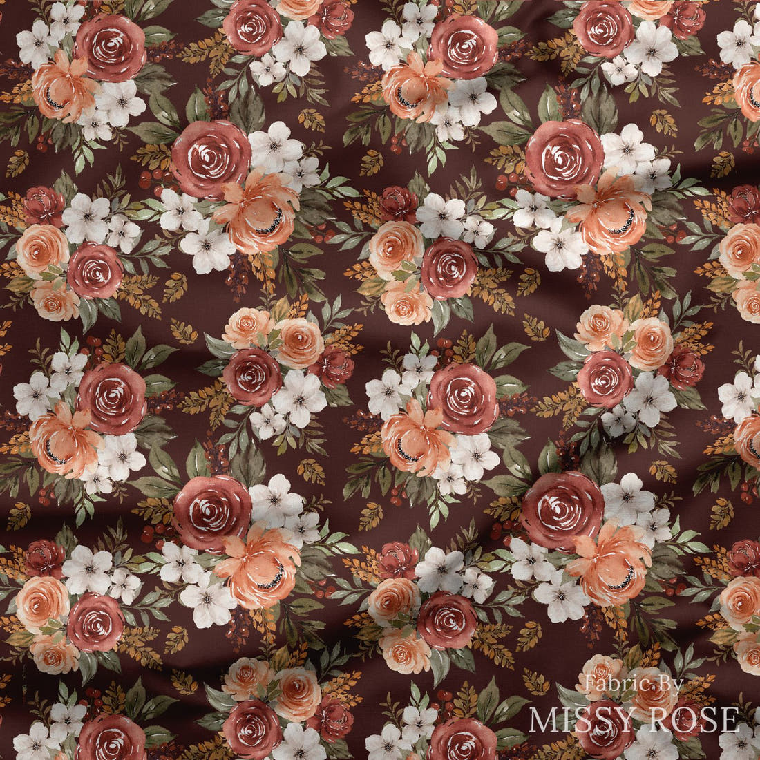 Design 218 Autumn Floral Fabric draped fabric mockup – custom printed fabric by the metre | Fabric by Missy Rose