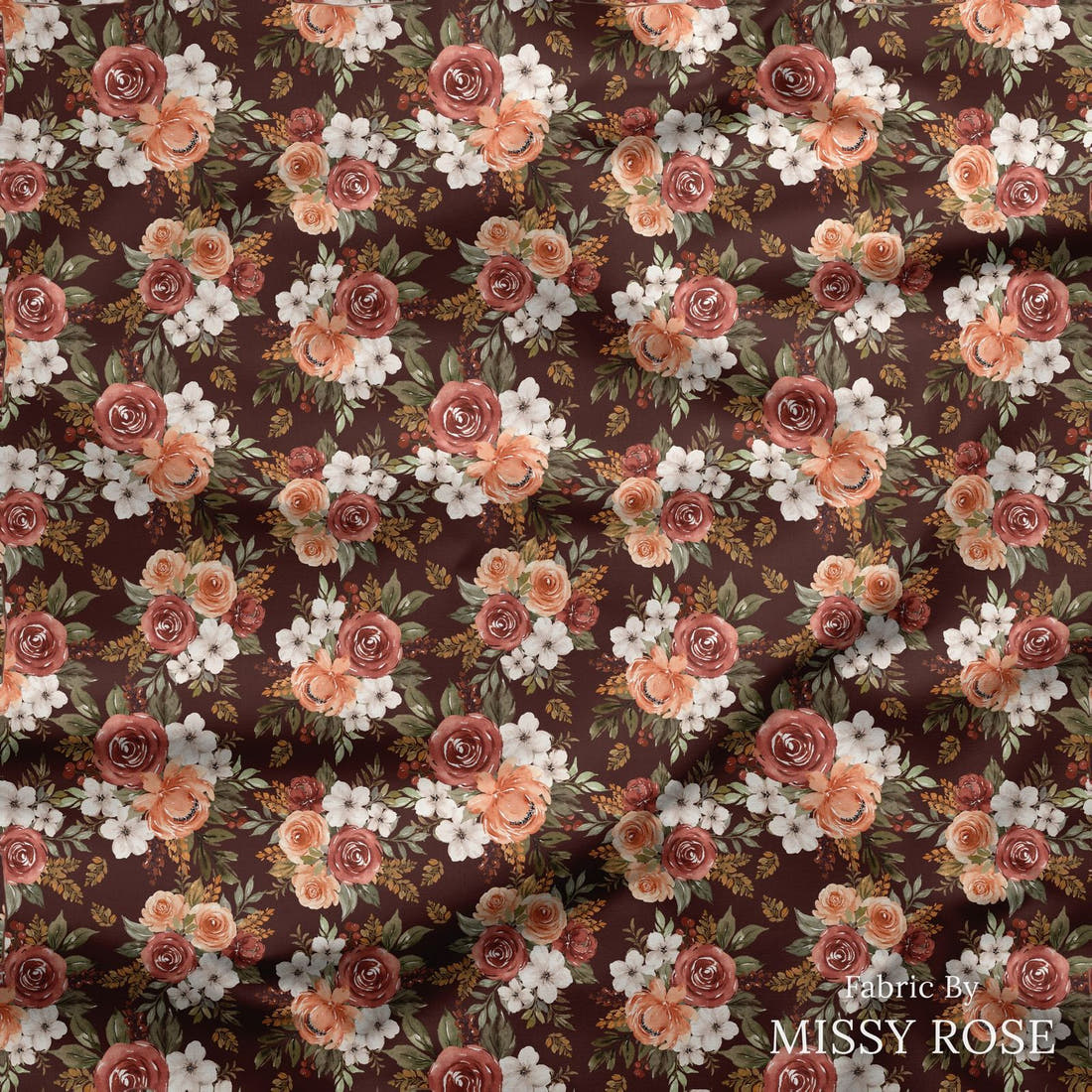 Design 218 Autumn Floral Fabric draped fabric mockup – custom printed fabric by the metre | Fabric by Missy Rose