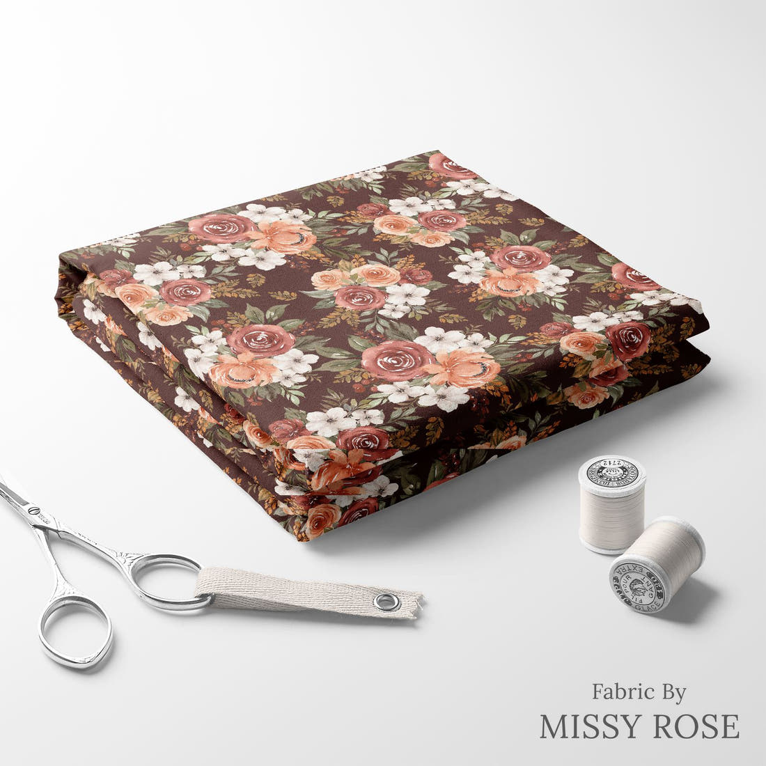 Design 218 Autumn Floral Fabric folded fabric stack with matching thread – pre-order fabric Australia | Fabric by Missy Rose