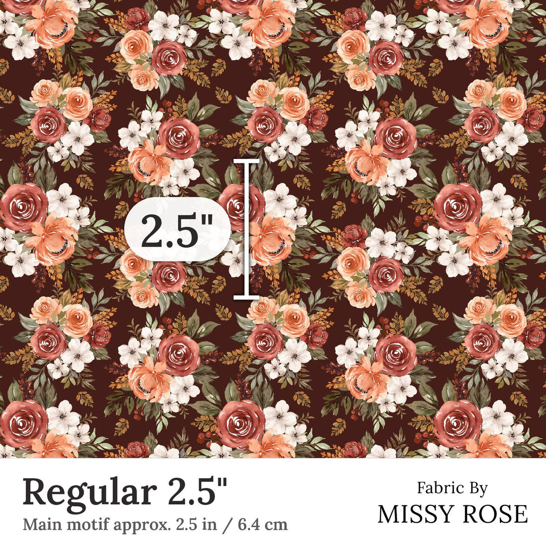 Design 218 Autumn Floral Fabric Regular 2.5 inch print scale guide | Fabric by Missy Rose