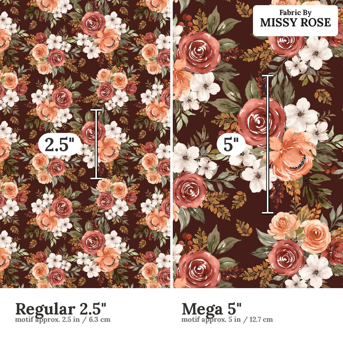 Design 218 Autumn Floral Fabric size comparison - print scale | Fabric by Missy Rose