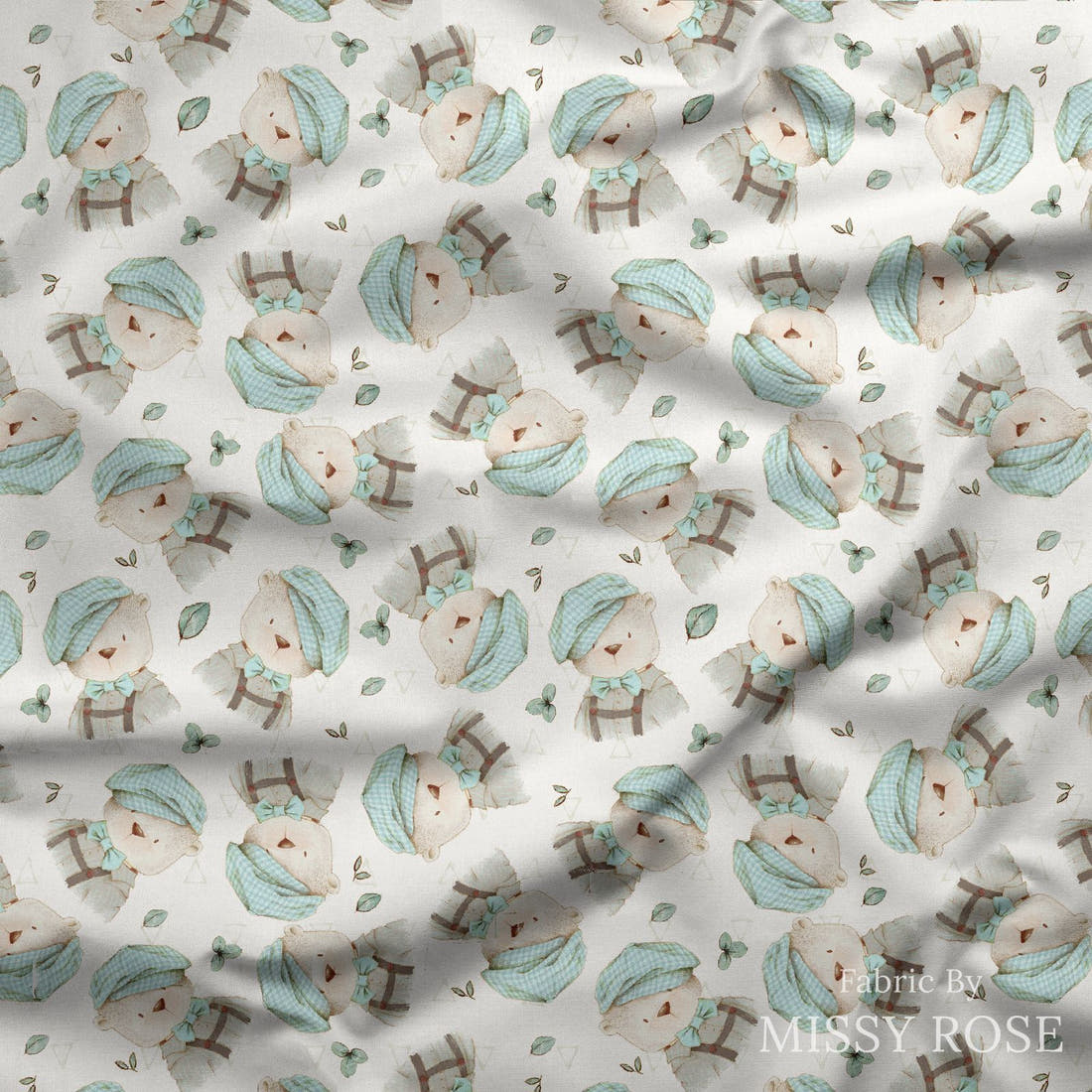 Design 219 Bear Fabric draped fabric mockup – custom printed fabric by the metre | Fabric by Missy Rose