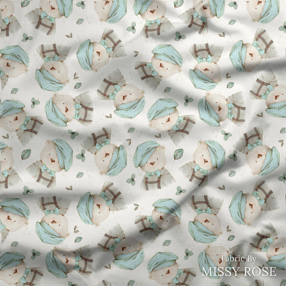 Design 219 Bear Fabric draped fabric mockup – custom printed fabric by the metre | Fabric by Missy Rose