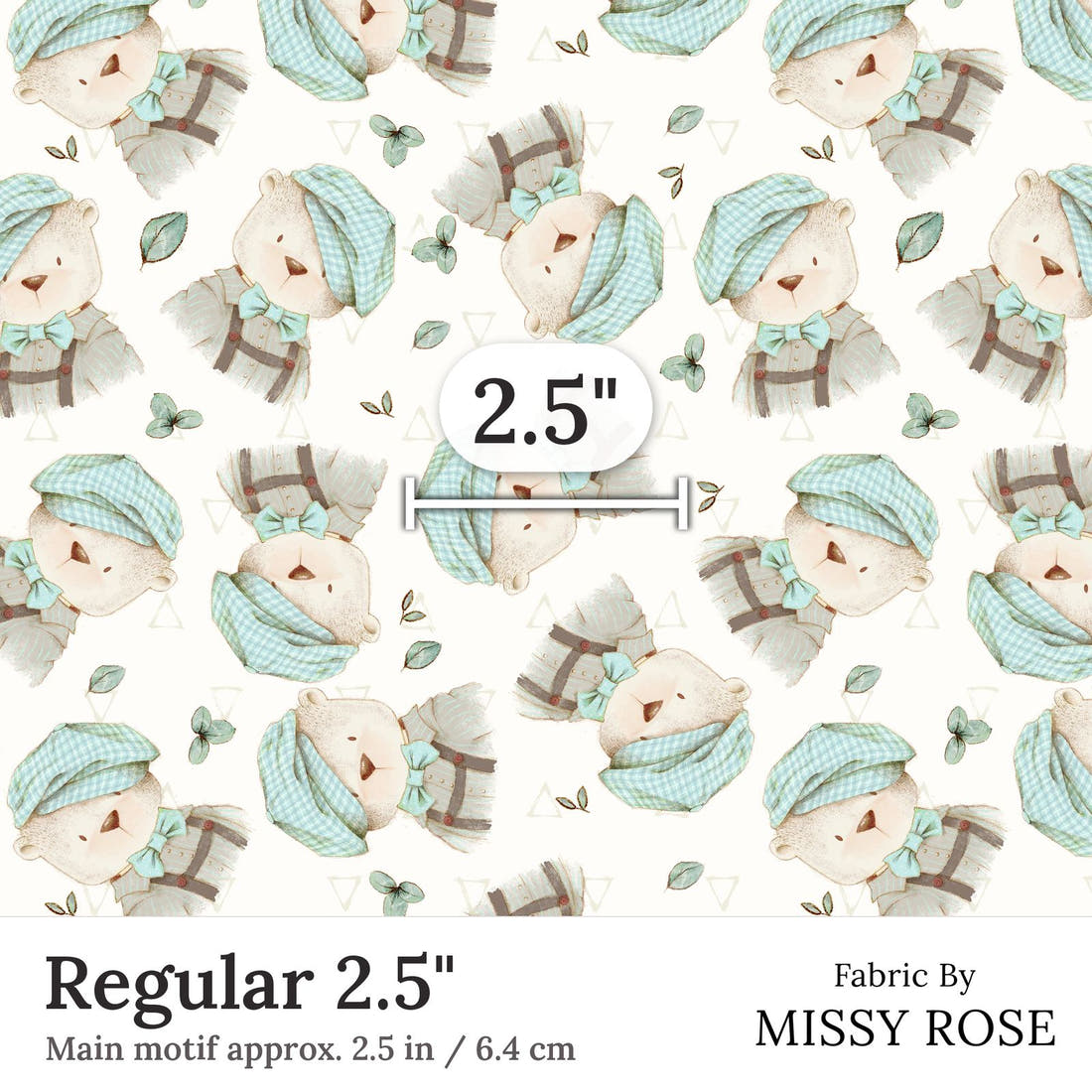 Design 219 Bear Fabric Regular 2.5 inch print scale guide | Fabric by Missy Rose