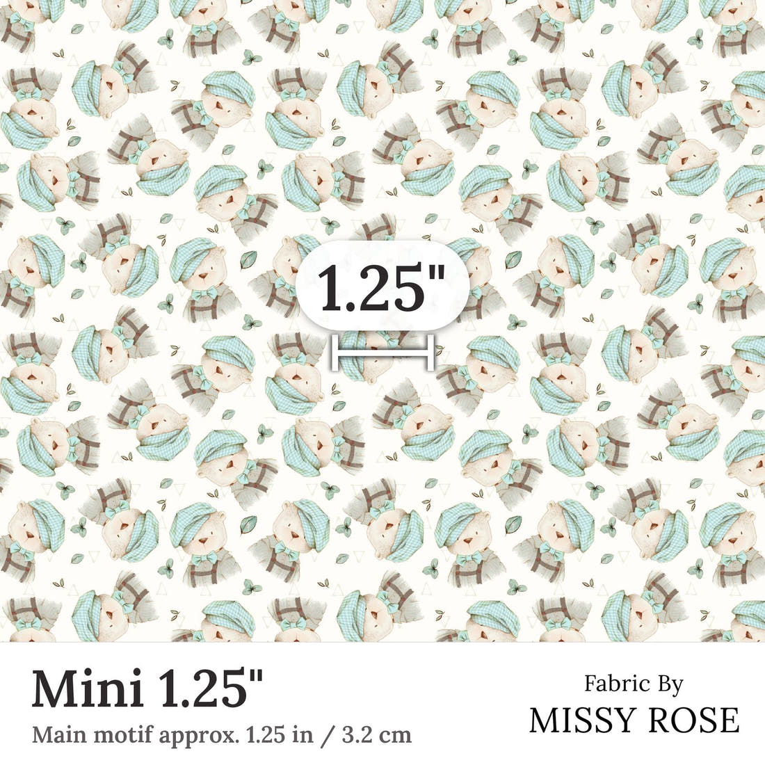 Design 219 Bear Fabric Mini 1.25 inch print scale guide | Fabric by Missy Rose