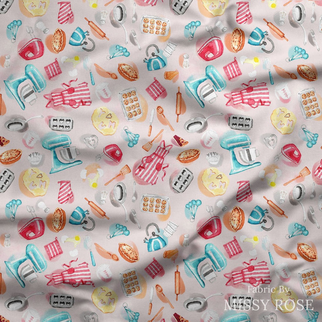 Design 22 Baking Fabric draped fabric mockup – custom printed fabric by the metre | Fabric by Missy Rose