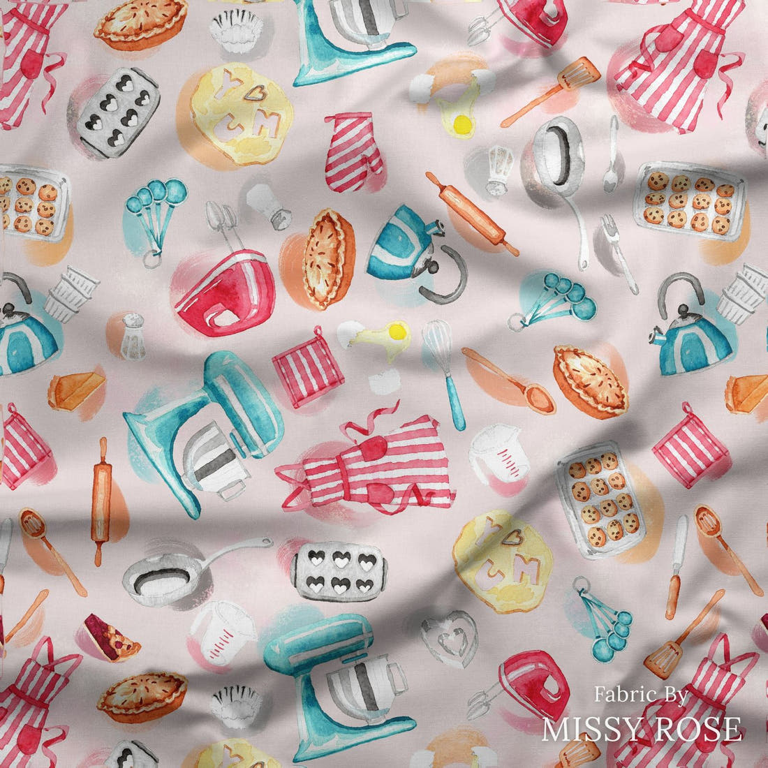 Design 22 Baking Fabric draped fabric mockup – custom printed fabric by the metre | Fabric by Missy Rose