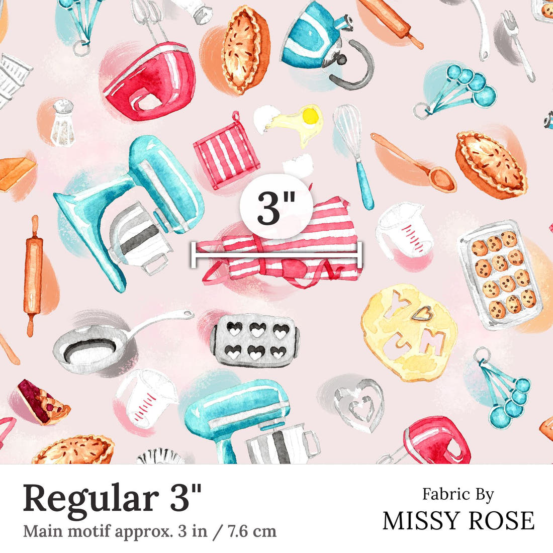 Design 22 Baking Fabric Regular 3 inch print scale guide | Fabric by Missy Rose