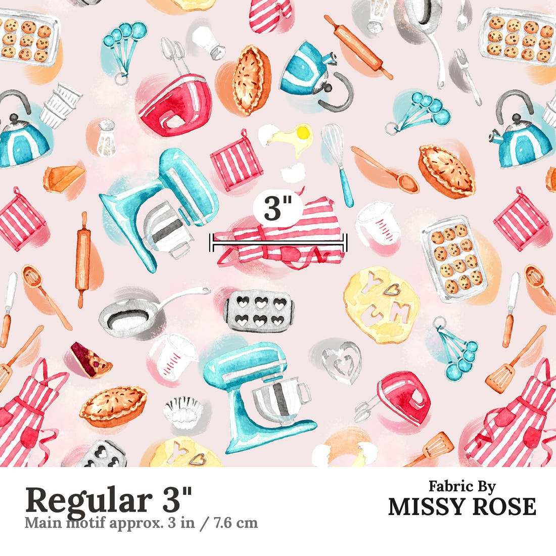 Design 22 Baking Fabric Regular 3" - print scale | Fabric by Missy Rose