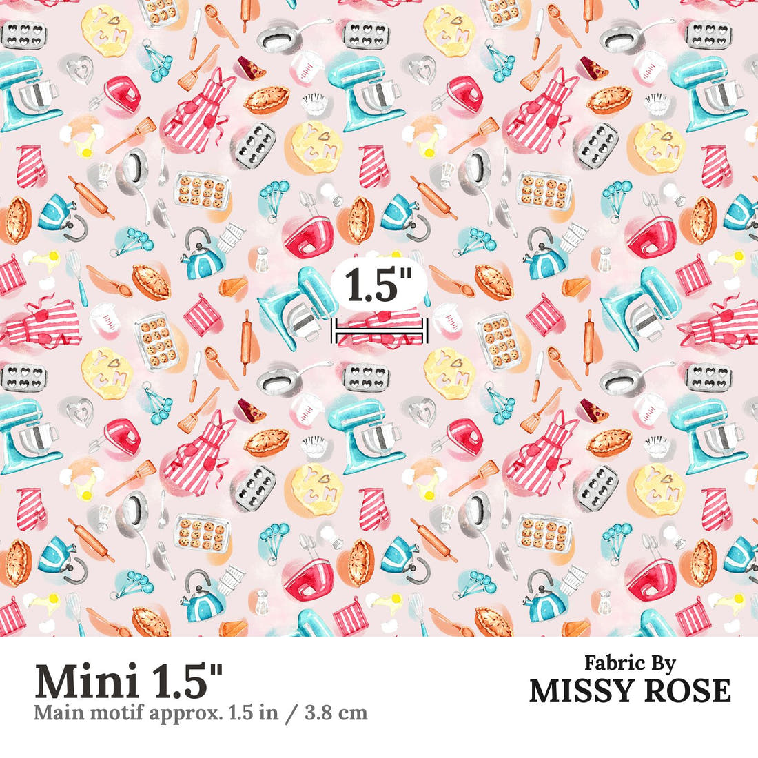 Design 22 Baking Fabric Mini 1.5" - print scale | Fabric by Missy Rose
