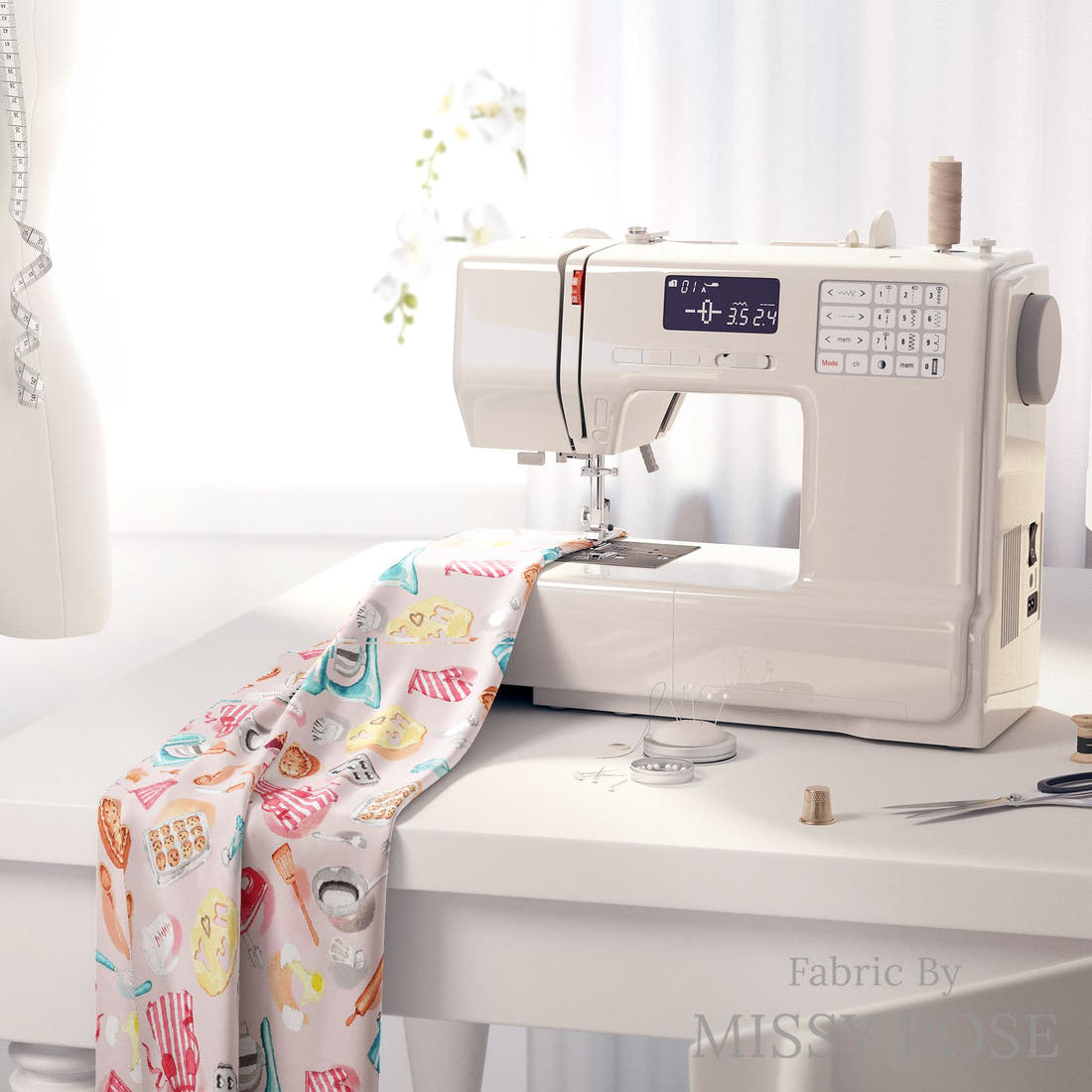 Design 22 Baking Fabric on a sewing machine – premium fabric for sewing projects | Fabric by Missy Rose
