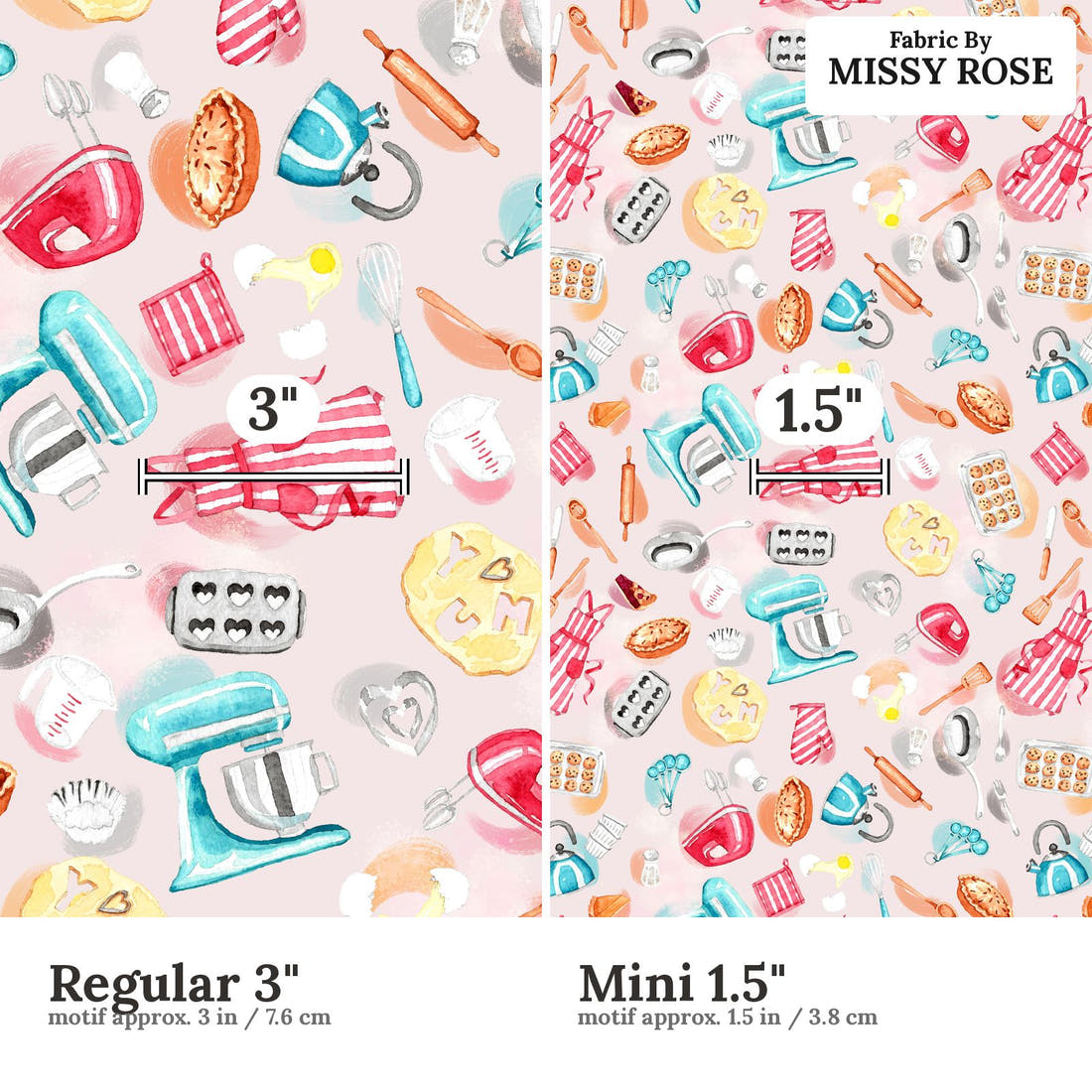 Design 22 Baking Fabric size comparison - print scale | Fabric by Missy Rose