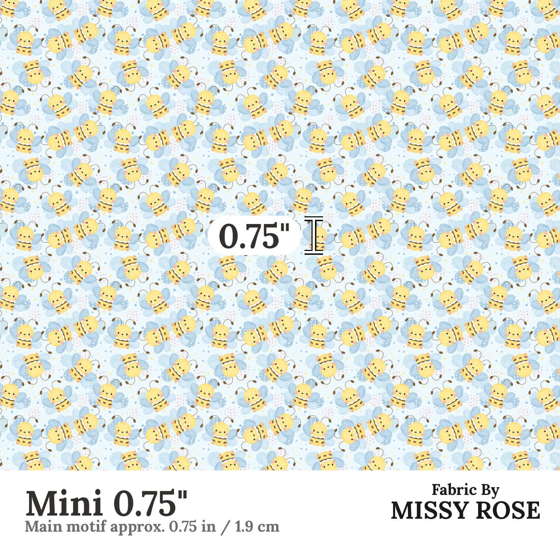 Design 220 Cute Bee Fabric Mini 0.75" - print scale | Fabric by Missy Rose