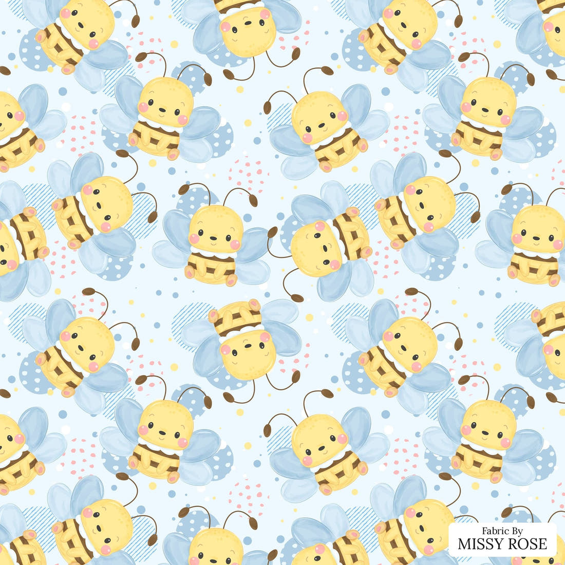 Design 220 Cute Bee Fabric - flat view of the print, zoom in for detail | Fabric by Missy Rose