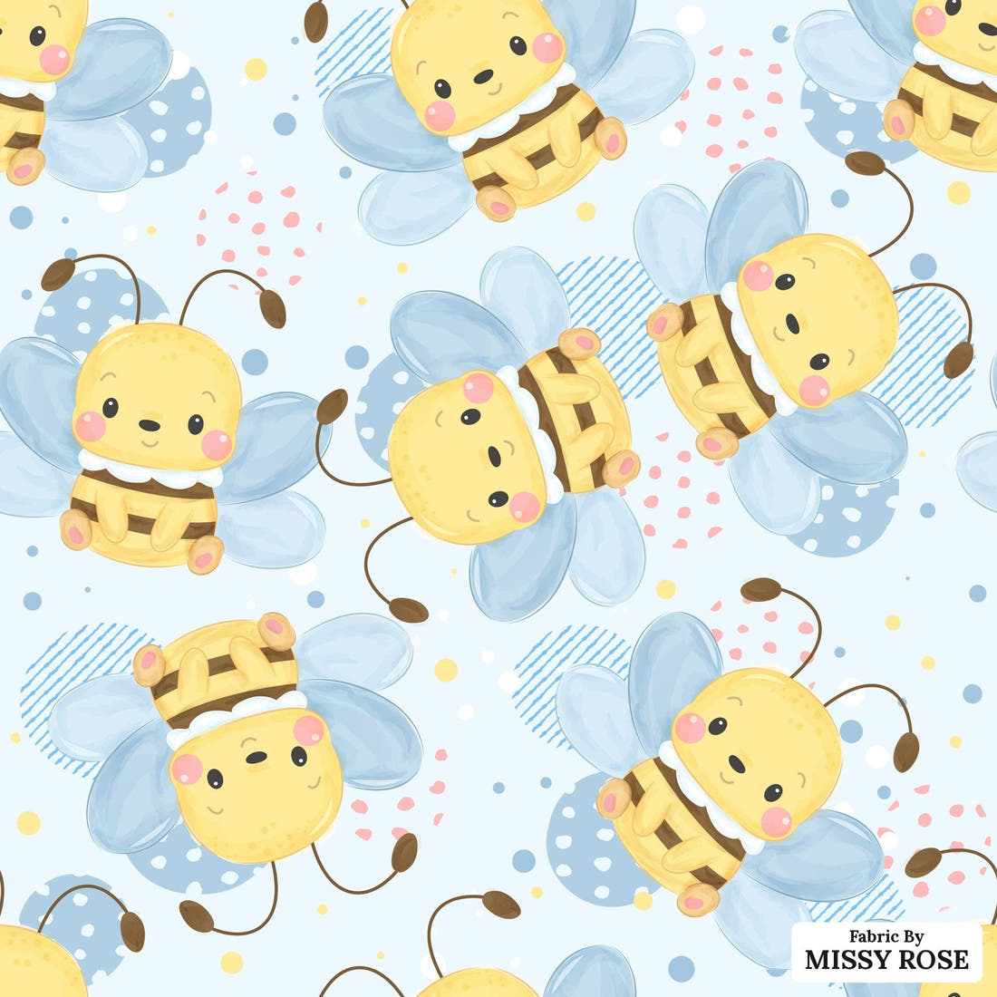 Design 220 Cute Bee Fabric - flat view of the print, zoom in for detail | Fabric by Missy Rose