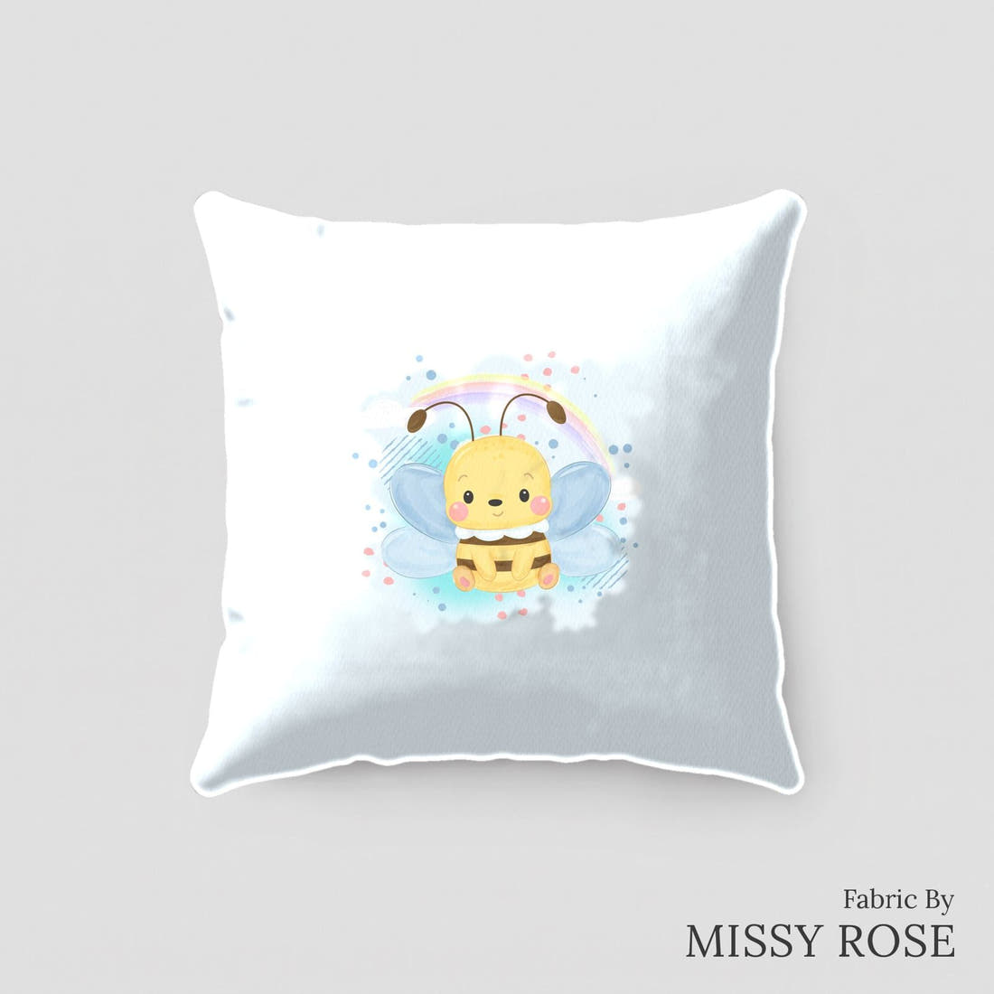 Design 220 Cute Bee Panel sewn into a cushion – see how the panel looks made up | Fabric by Missy Rose