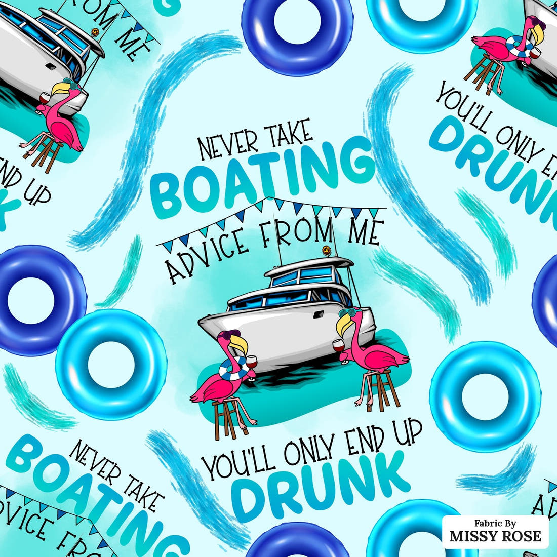 Design 221 Boating Fabric - flat view of the print, zoom in for detail | Fabric by Missy Rose