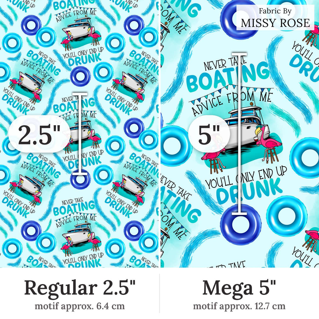 Design 221 Boating Fabric Regular 2.5 inch vs Mega 5 inch print scale side by side | Fabric by Missy Rose