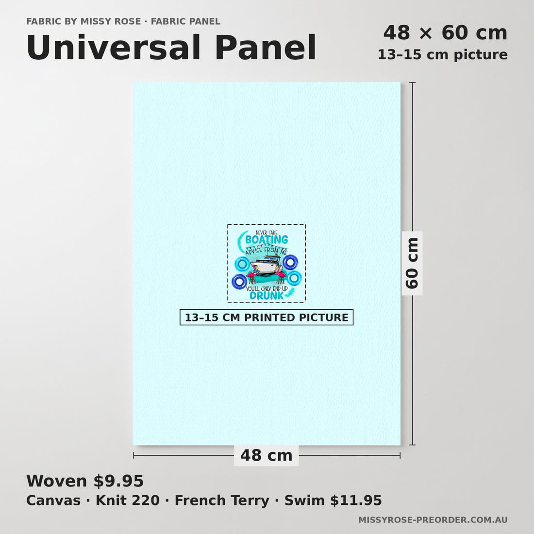Design 221 Boating Panel universal panel sizing – 13–15 cm printed picture on 48 × 60 cm fabric | Fabric by Missy Rose