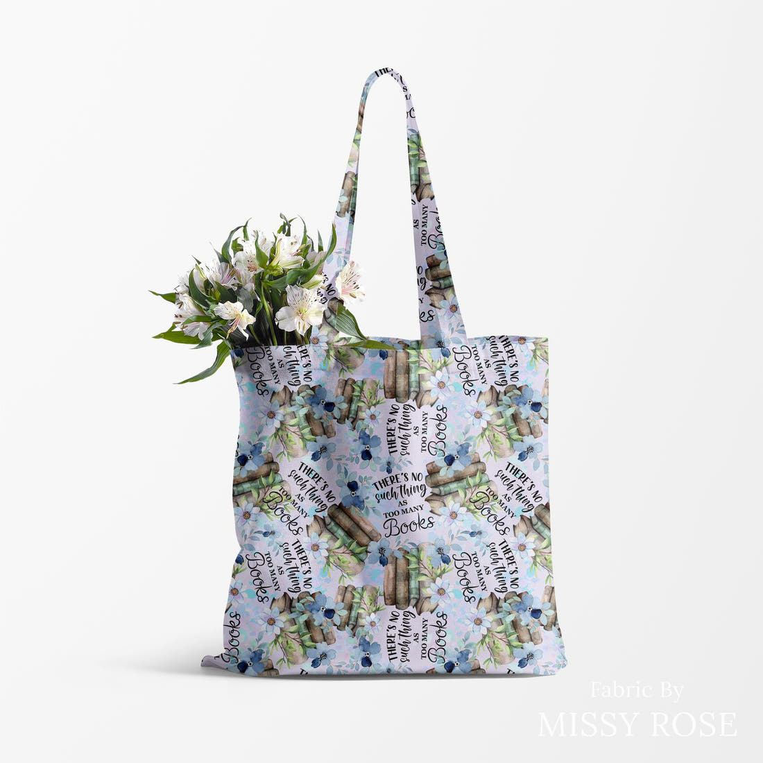 Design 222 Books Fabric made up as a tote bag – see how the print looks made up | Fabric by Missy Rose