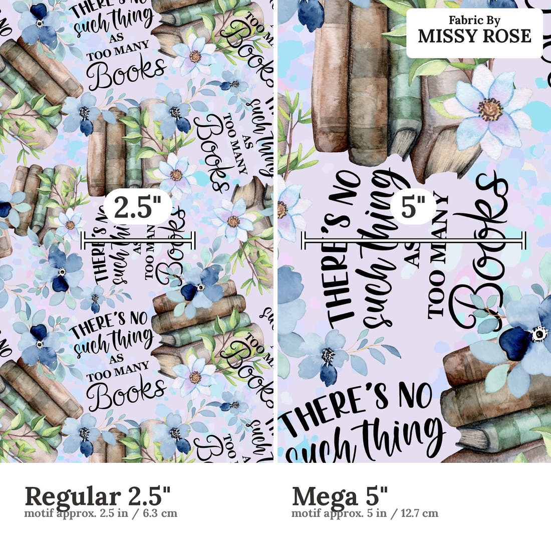 Design 222 Books Fabric size comparison - print scale | Fabric by Missy Rose