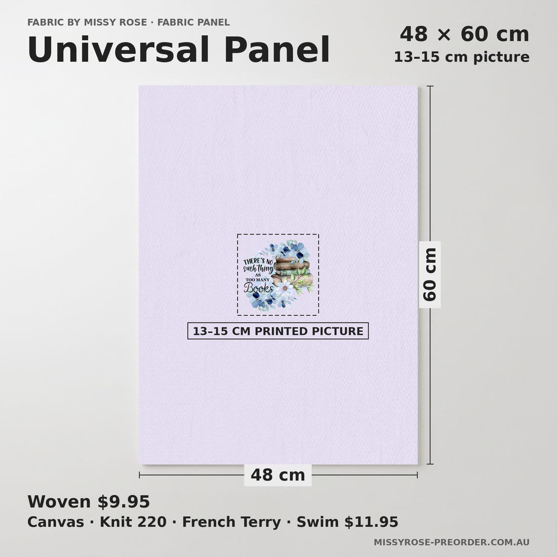 Design 222 Books Panel universal panel sizing – 13–15 cm printed picture on 48 × 60 cm fabric | Fabric by Missy Rose