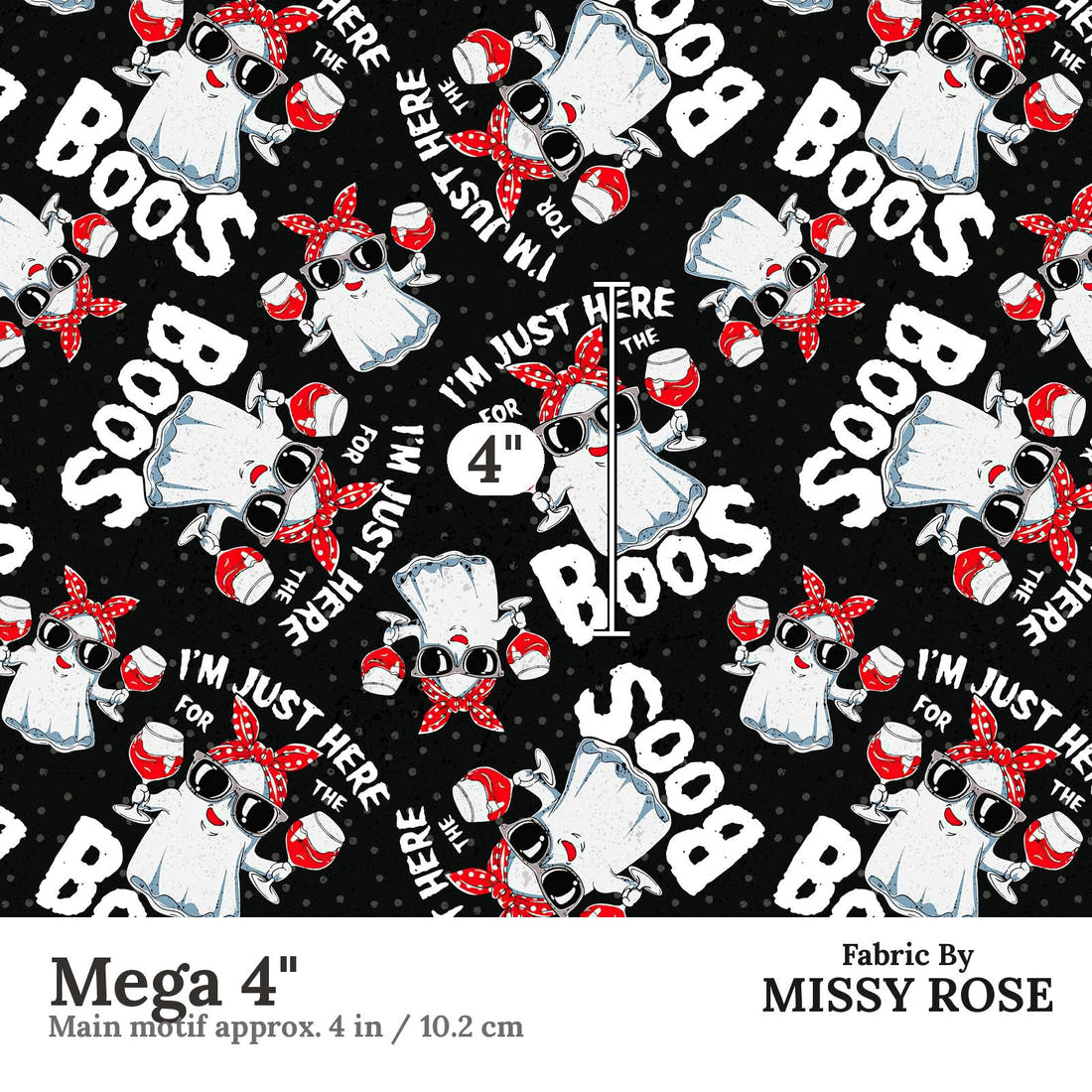 Design 223 Boos Fabric Mega 4" - print scale | Fabric by Missy Rose