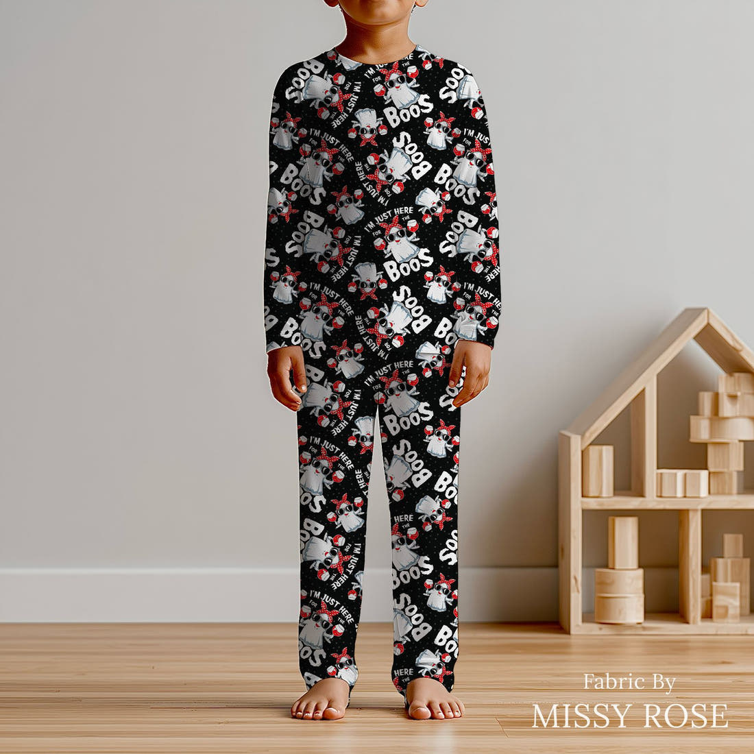 Design 223 Boos Fabric sewn into kids' pyjamas – see how the print looks made up | Fabric by Missy Rose